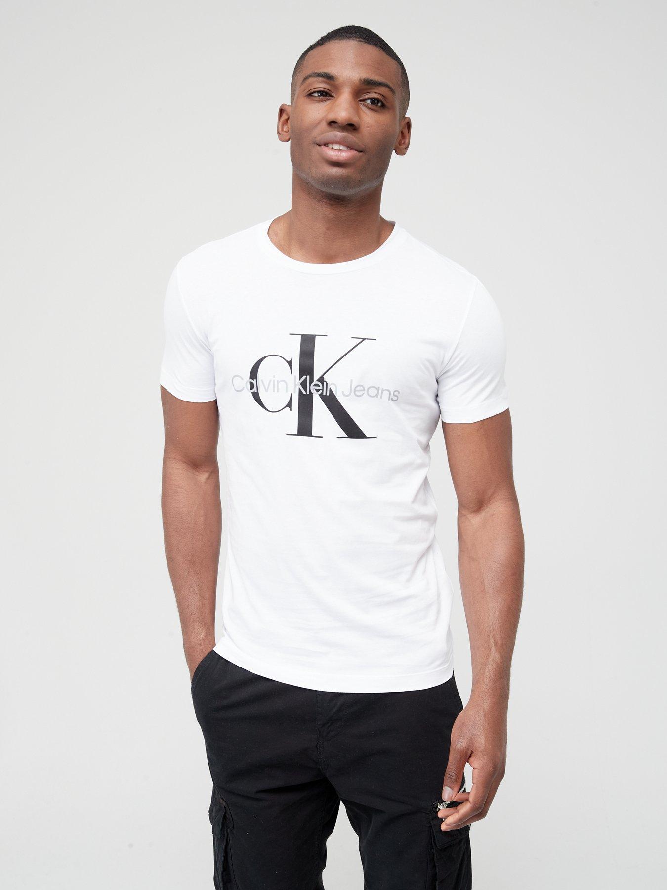 Calvin Klein Jeans Men's Round Logo Regular T-Shirt, White, Large