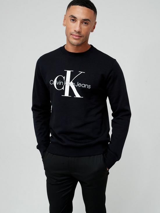 front image of calvin-klein-jeans-monogram-logo-sweatshirt-black