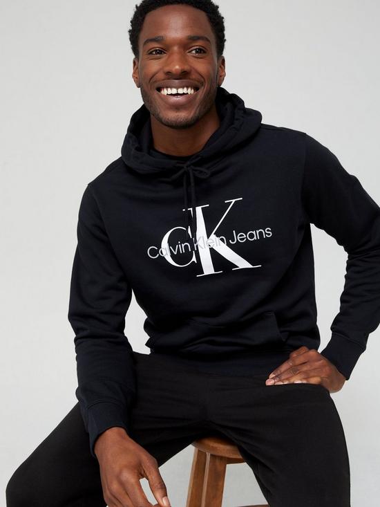 front image of calvin-klein-jeans-monogram-logo-overhead-hoodie-blacknbsp