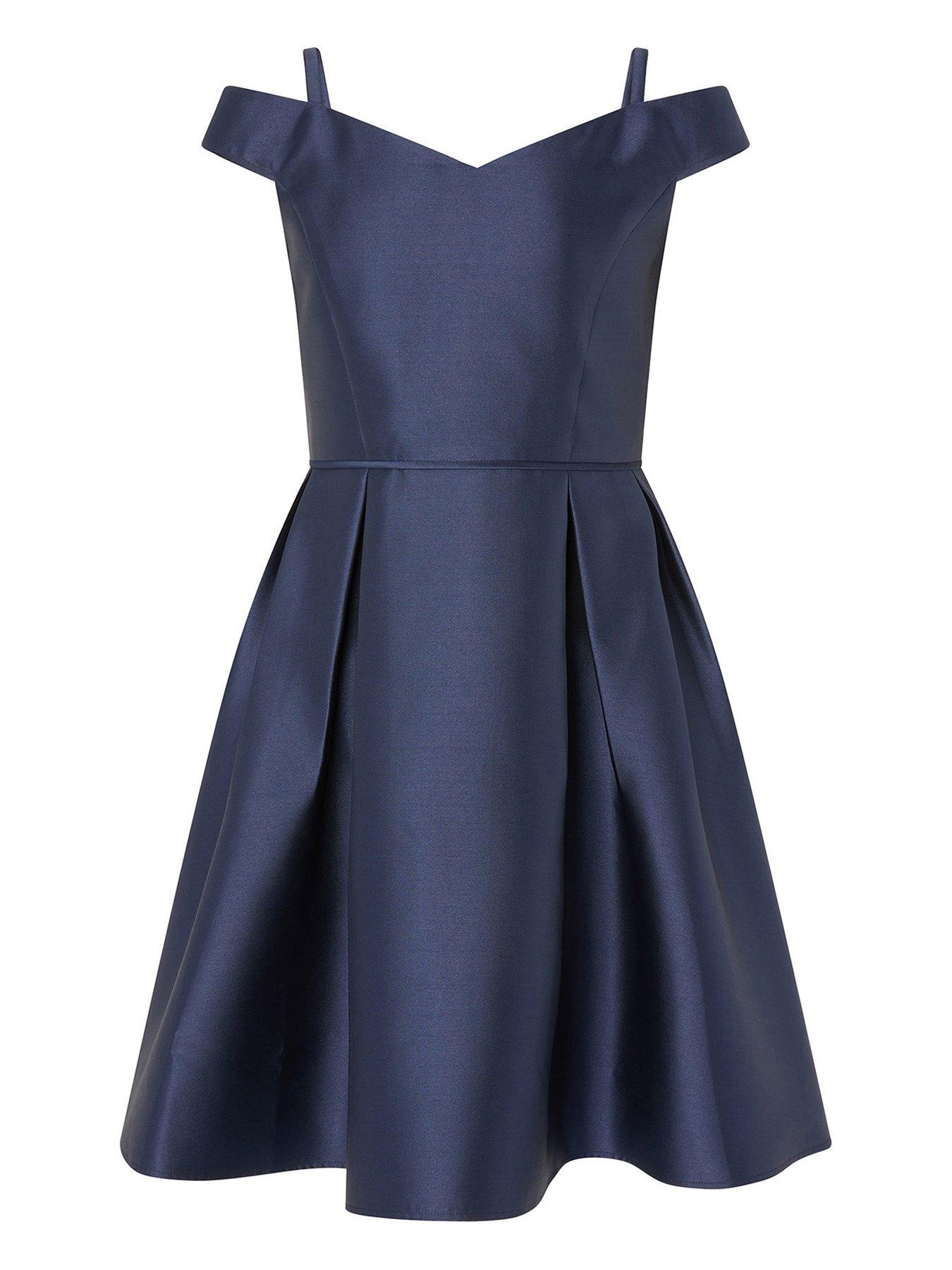 Girls Duchess Twill Bardot Prom Dress Navy