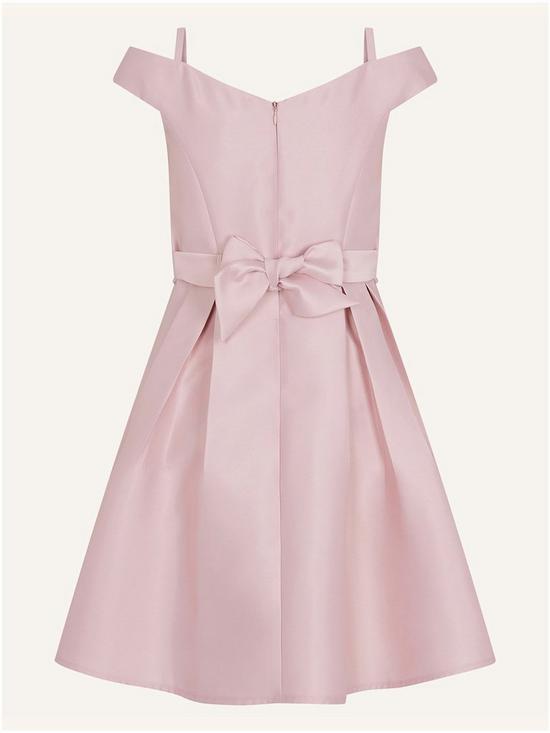 back image of monsoon-girls-bardot-duchess-twill-prom-dress-pink