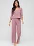  image of v-by-very-scoop-neck-button-up-wide-leg-trouser-pyjamas-mauve