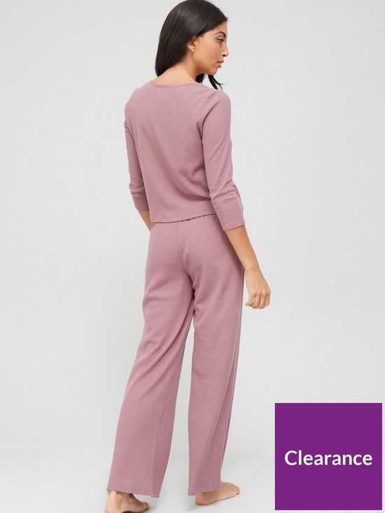 stillFront image of v-by-very-scoop-neck-button-up-wide-leg-trouser-pyjamas-mauve