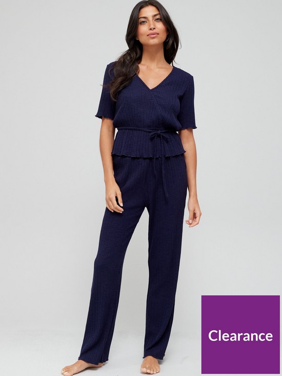 front image of v-by-very-lettuce-edge-wrap-lounge-set-navy