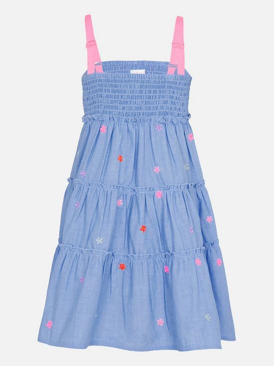 back image of accessorize-girls-chambray-flower-embroidered-dress-blue