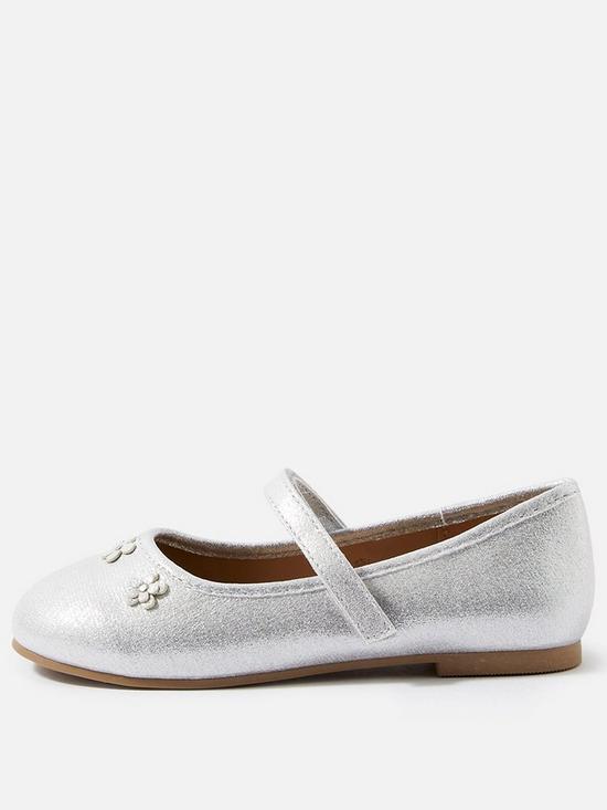 front image of accessorize-girls-flower-ballerina-shoes-silver