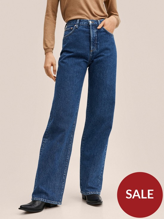 front image of mango-wide-leg-jeans-dark-denim