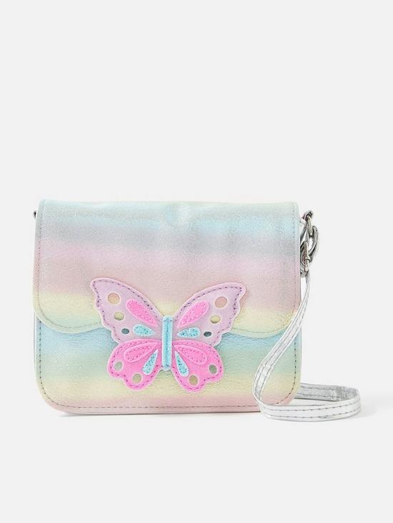 front image of accessorize-girls-butterfly-across-body-bag-multi