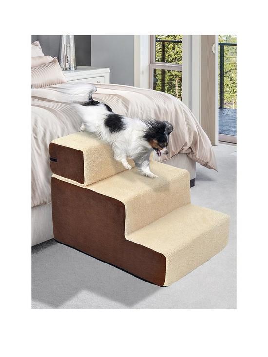 front image of pawhut-3-steps-padded-pet-stairs