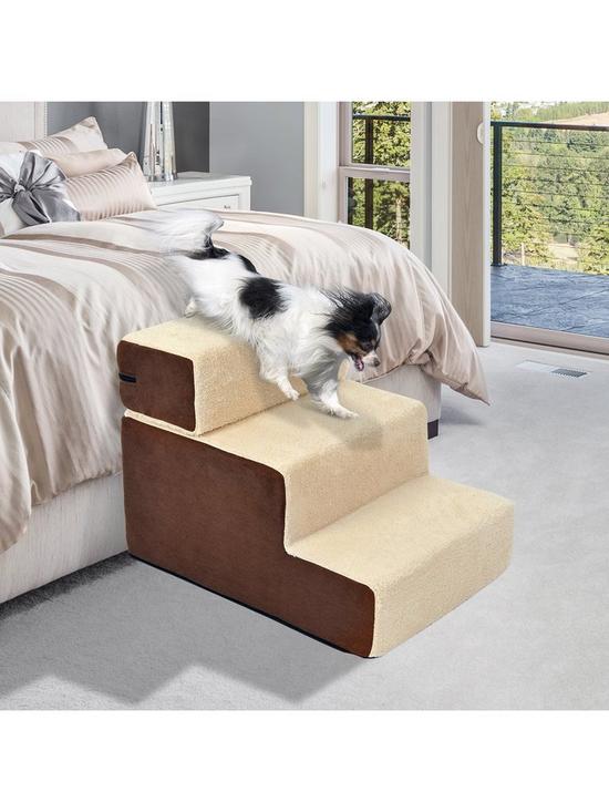 stillFront image of pawhut-3-steps-padded-pet-stairs