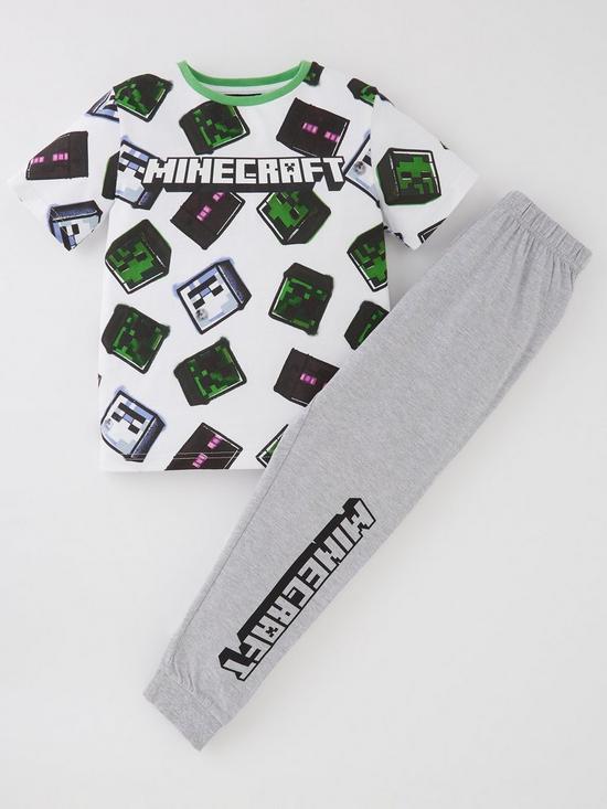 front image of minecraft-all-over-print-short-sleeve-pyjamas-white