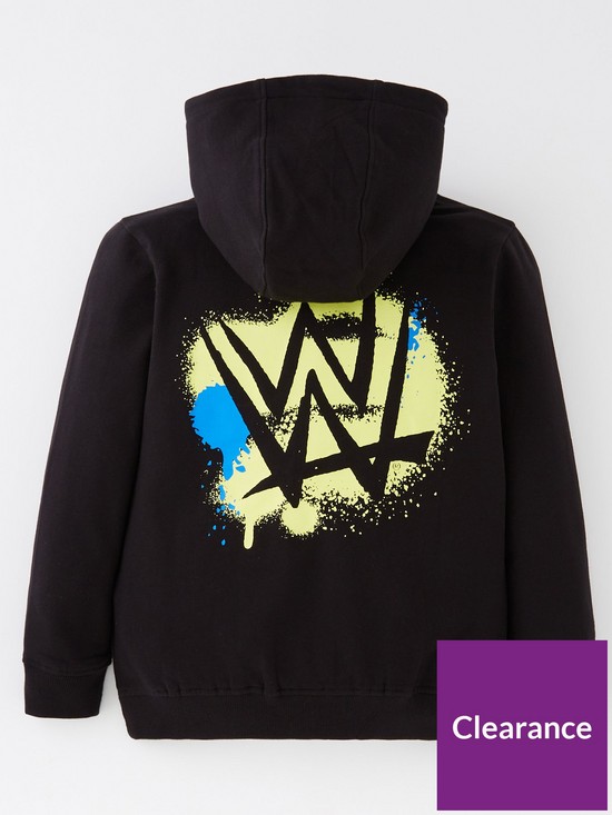 front image of wwe-half-zip-hoodie-with-back-print-black