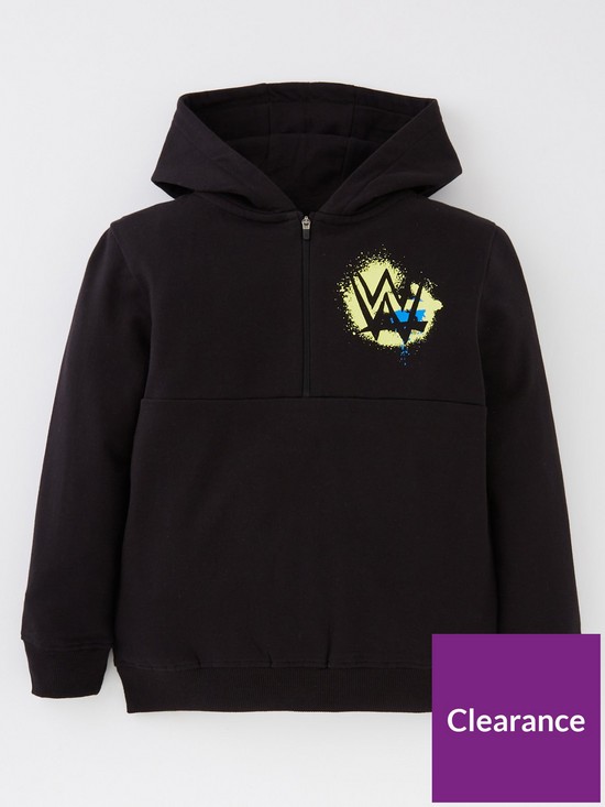 back image of wwe-half-zip-hoodie-with-back-print-black