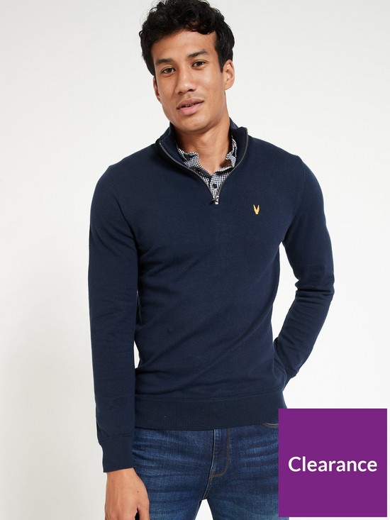front image of everyday-cotton-rich-mock-shirt-14-zip-navy