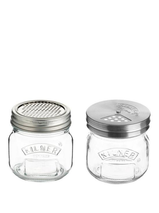 front image of kilner-set-of-2-jars-fine-grater-shaker-jar