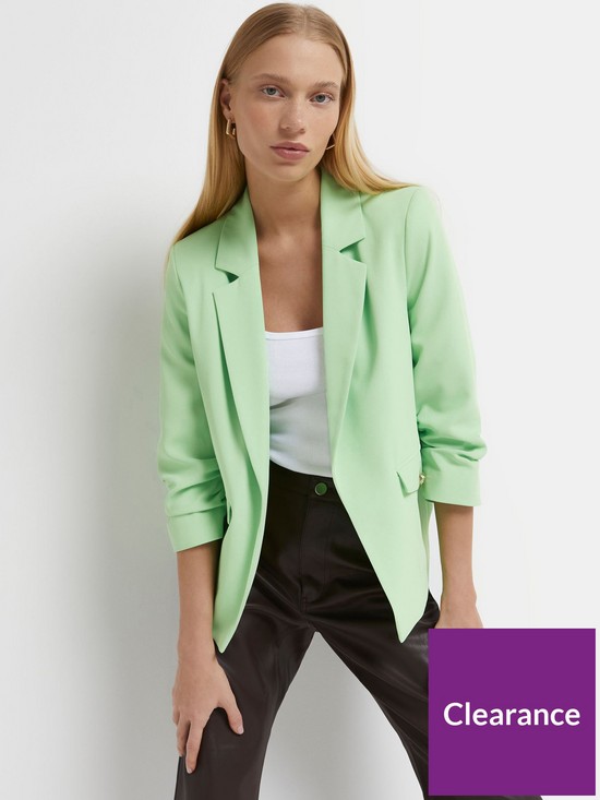 front image of ri-petite-pocket-detail-blazer-green