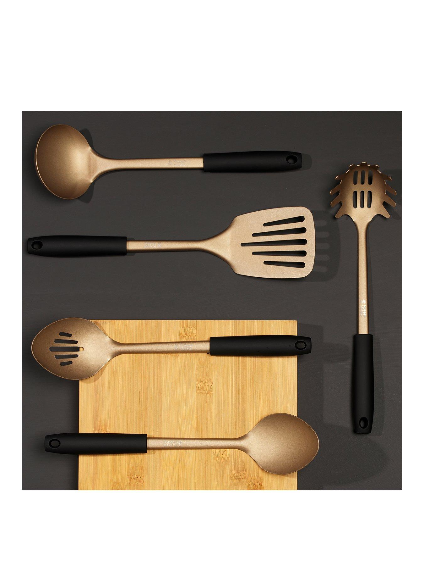 Anti-scratch Kitchen Utensils Set, Nylon, Cooking Spoon, Slotted Spoon,  Fish Slice, 34 Cm (14), 3 Piece Set, Black