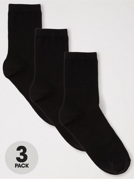 front image of everyday-3-pack-ankle-socks-black