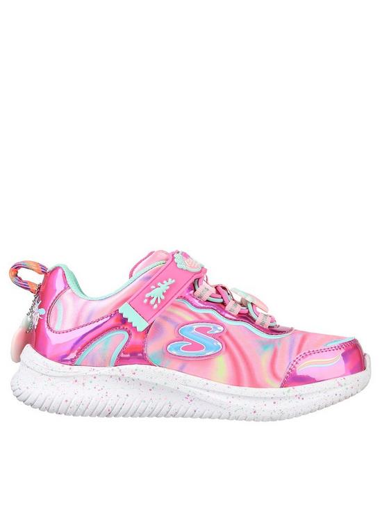 front image of skechers-girls-jumpsters-sweet-kickz-bungee-gore-scented-trainer-with-air-cooled-mf