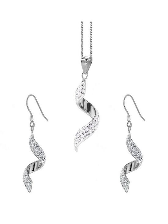 front image of evoke-sterling-silver-crystal-pendant-and-hook-earrings-set-with-18-inch-curb-chain