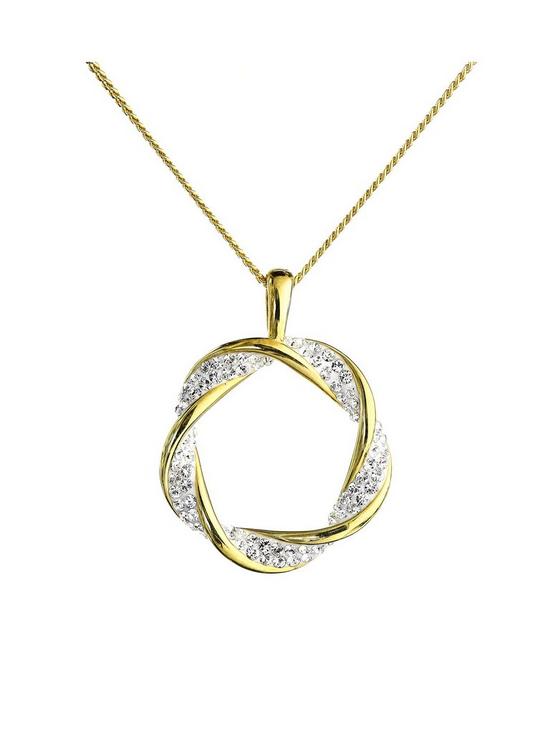 front image of evoke-sterling-silver-gold-plated-crystal-swirl-pendant-with-162-inch-curb-chain