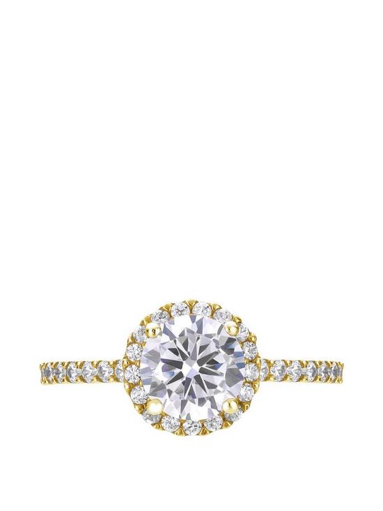 stillFront image of love-gold-9ct-yellow-gold-7mm-cubic-zirconia-halo-cluster-shoulder-ring
