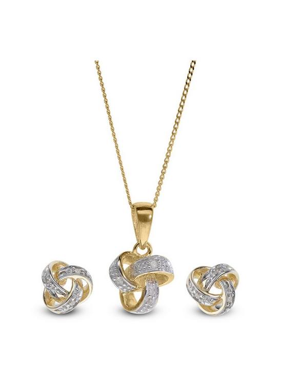 front image of love-gold-9ct-yellow-gold-knot-stud-earring-pendant-set
