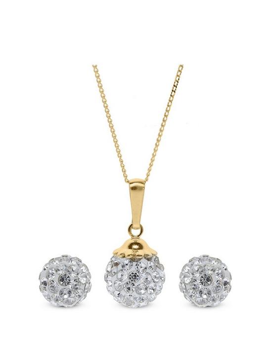 front image of love-gold-9ct-gold-8mm-crystal-glitz-ball-pend-earring-set-18-trace