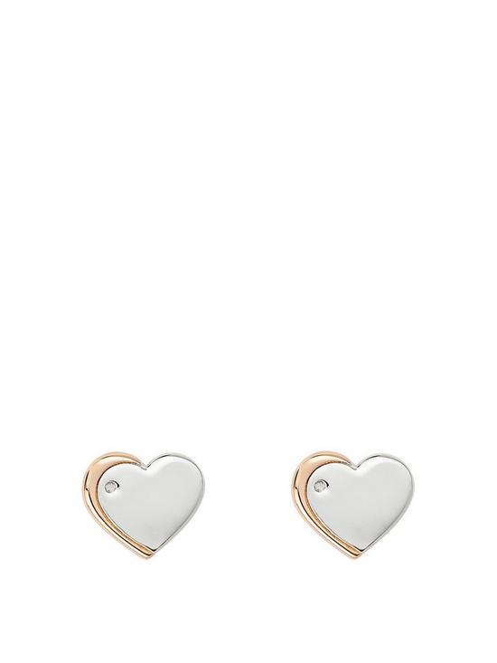 front image of d-for-diamond-diamond-set-childrens-heart-stud-earrings-with-rose-gold-highlight