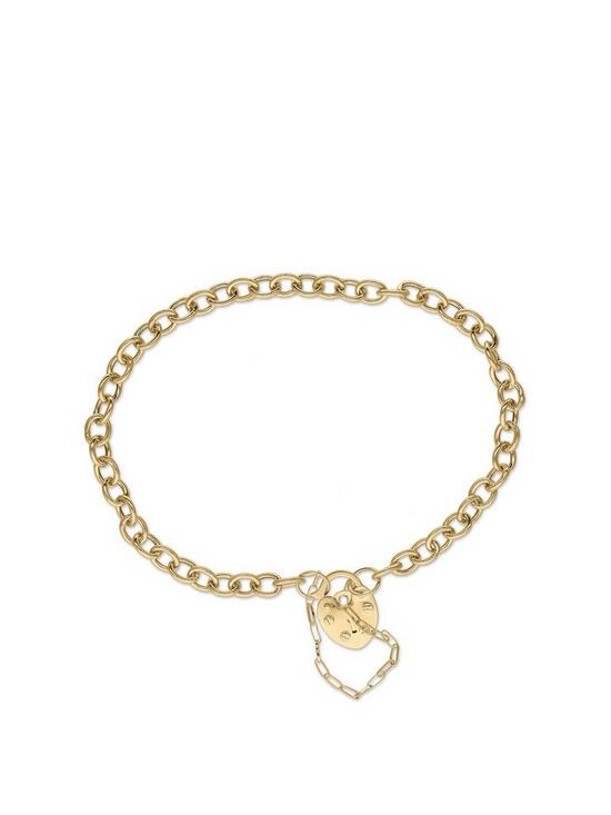 front image of love-gold-9ct-gold-curb-padlock-bracelet