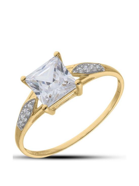 front image of love-gold-9ct-gold-princess-cut-cubic-zirconia-ring