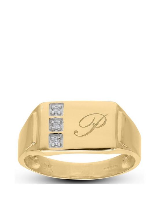 front image of love-gold-9ct-gold-3-pts-dia-set-personalised-gents-signet-ring