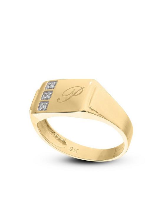 stillFront image of love-gold-9ct-gold-3-pts-dia-set-personalised-gents-signet-ring