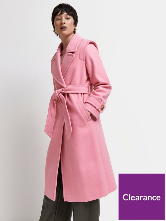 front image of ri-petite-petite-belted-robe-trench-coat-pink