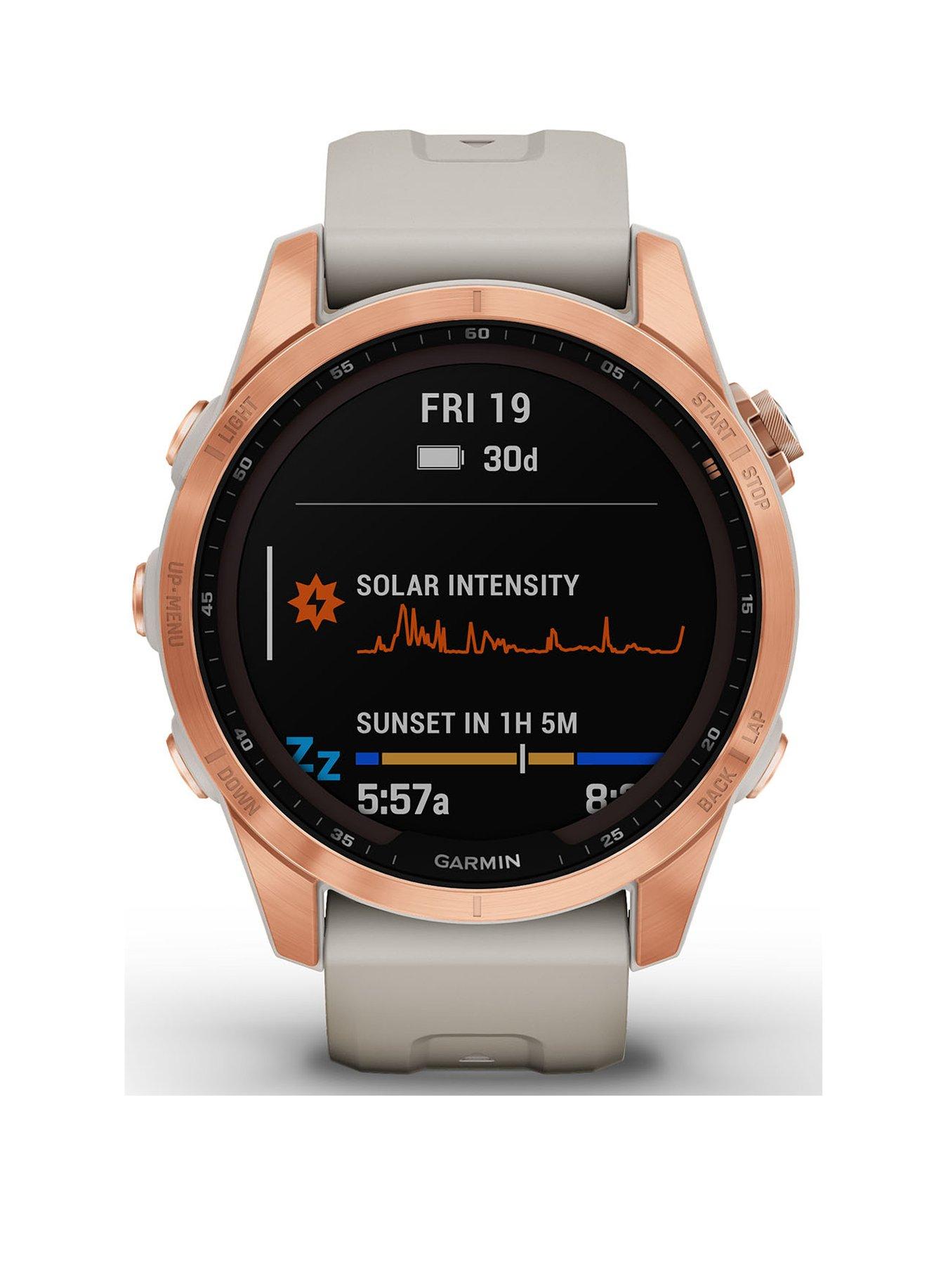  image of garmin-fenix-7s-solar-multisport-gps-watch-rose-gold-with-light-sand-band
