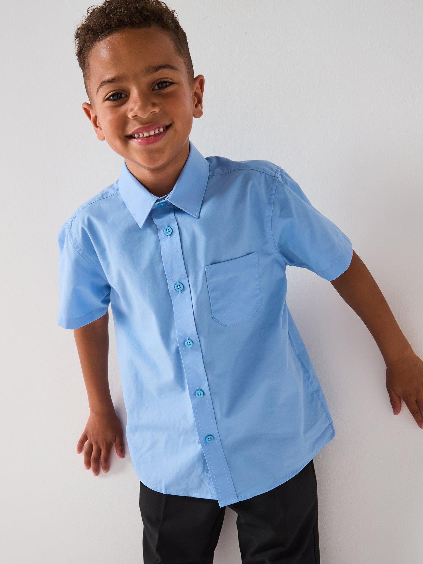 The Very Collection Boys 3 Pack Short Sleeve School Shirts - Blue