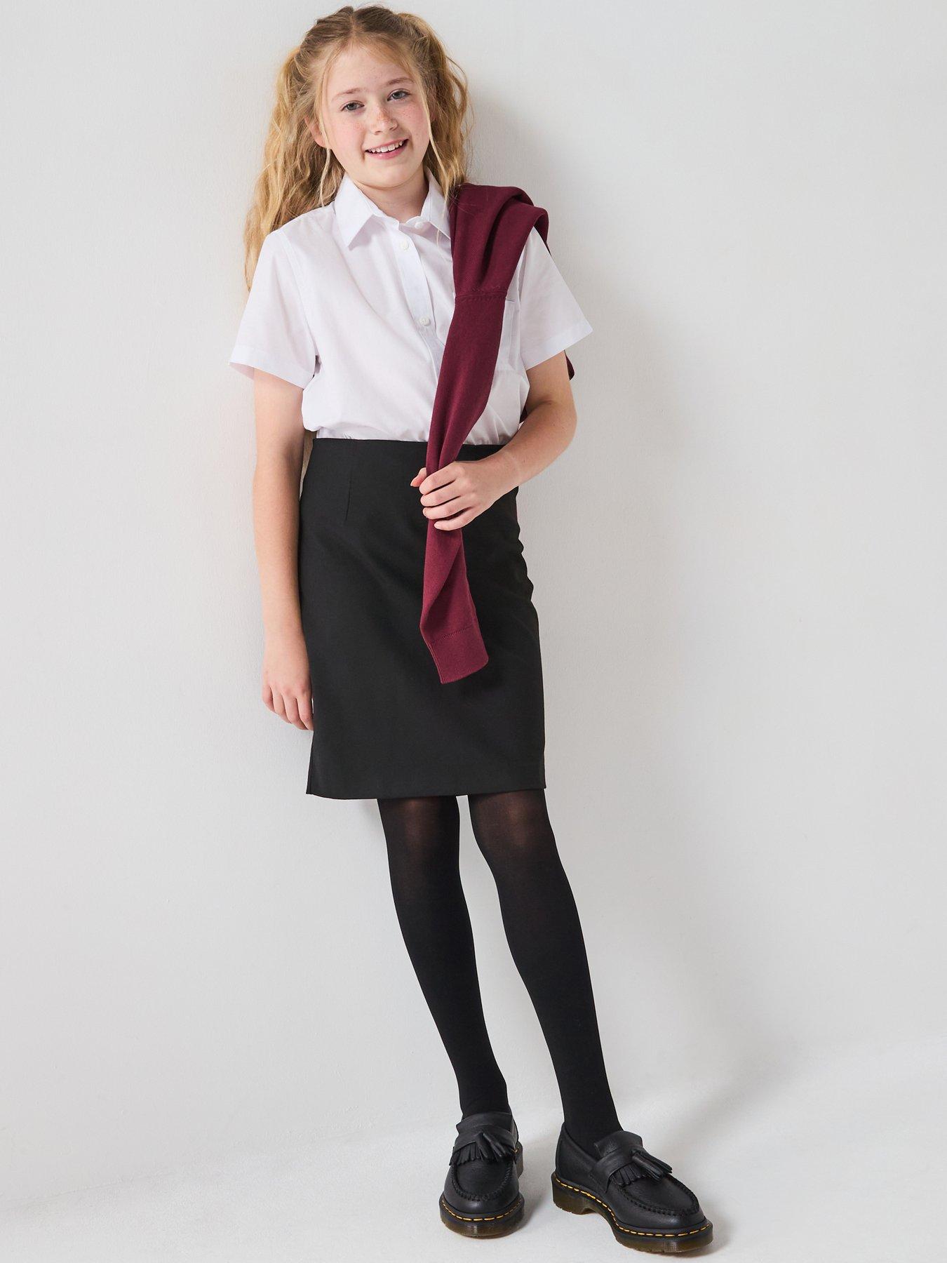 undefined Girls 5 Pack Short Sleeve School Blouses - White