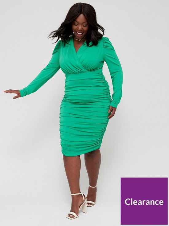 front image of ax-paris-curve-wrap-top-fitted-dress-greennbsp