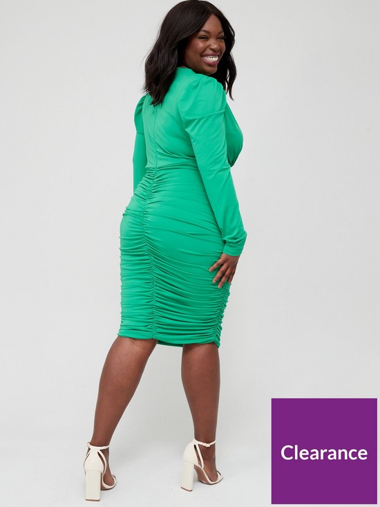 stillFront image of ax-paris-curve-wrap-top-fitted-dress-greennbsp