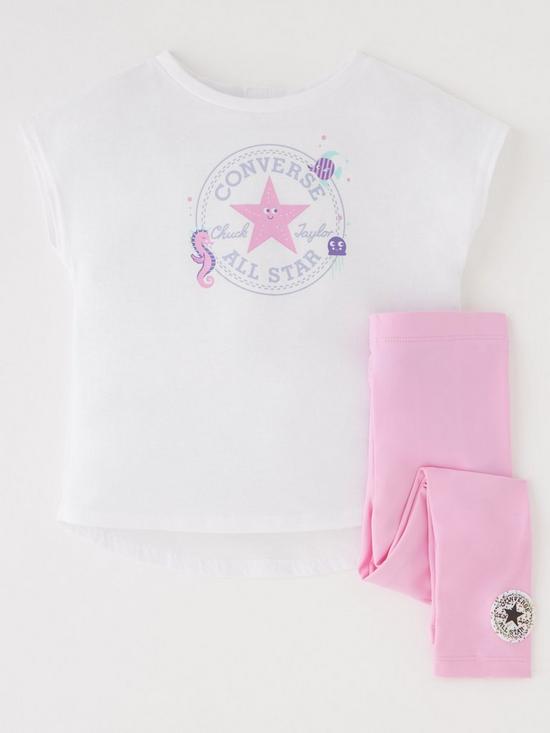 front image of converse-infant-girls-sequin-shine-legging-set-pink