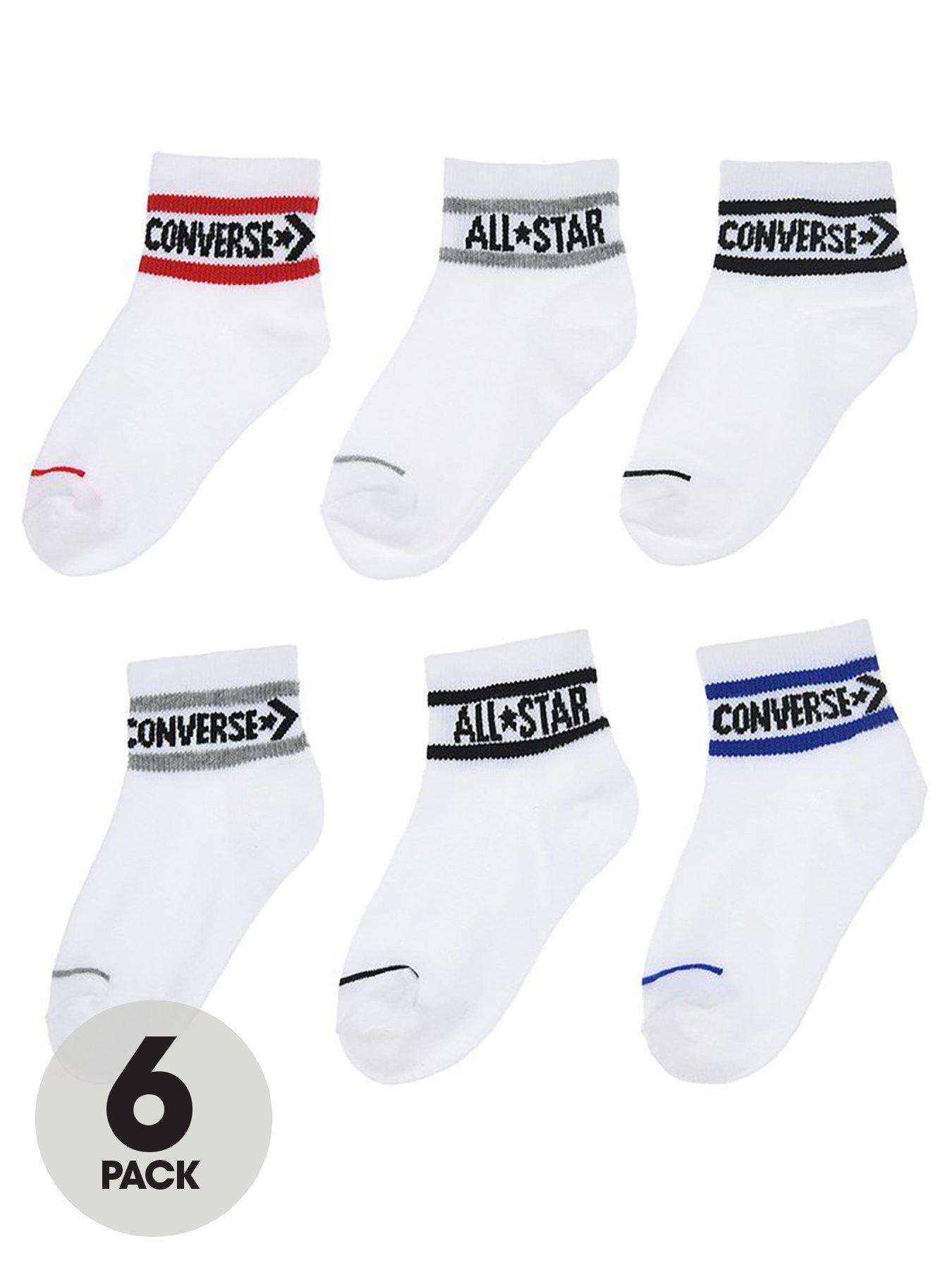 Image 1 of 1 of Converse Older Kids Wordmark Ankle 6Pk Socks - White