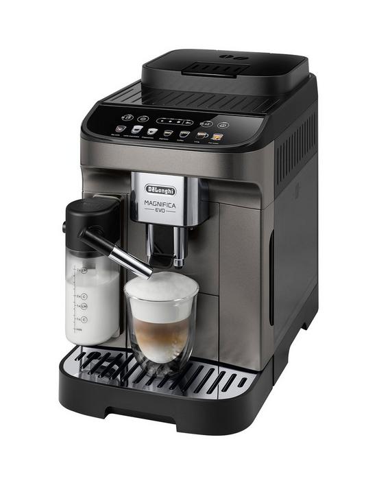 front image of delonghi-magnifica-evo-automatic-bean-to-cup-coffee-machine-with-auto-milk-ecam29081tb