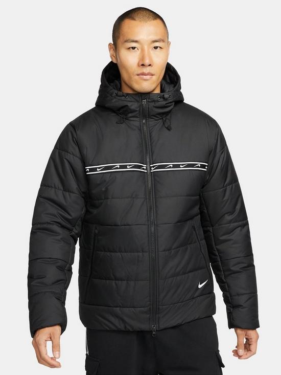 front image of nike-nsw-repeat-swoosh-padded-jacket-black