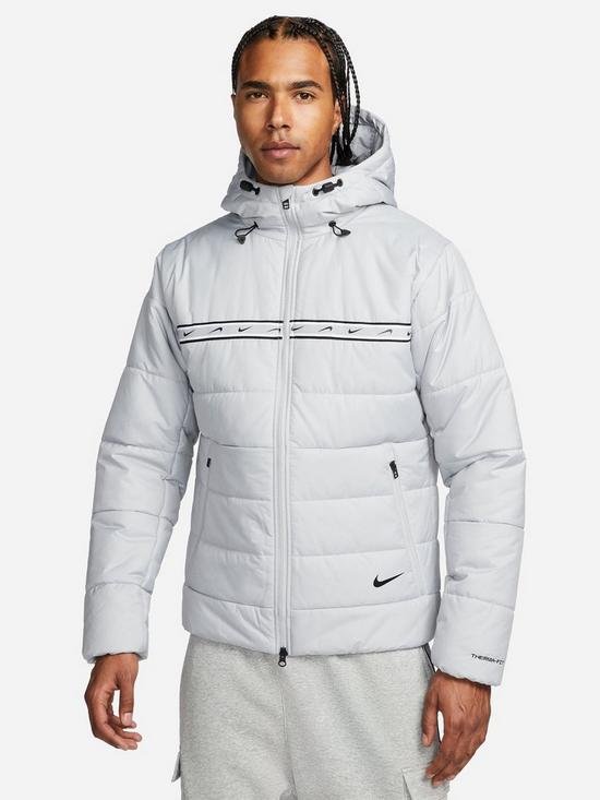 front image of nike-nsw-repeat-swoosh-padded-jacket-grey