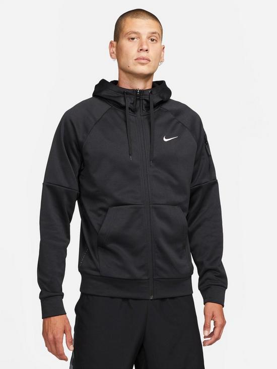 front image of nike-train-therma-pullover-hoodie-blackwhite