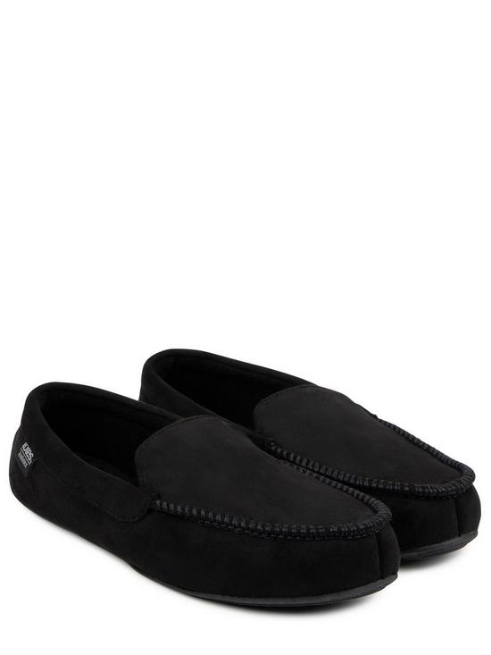 back image of totes-machine-stitched-suedette-moccasin-with-pillowstep-slipper-black
