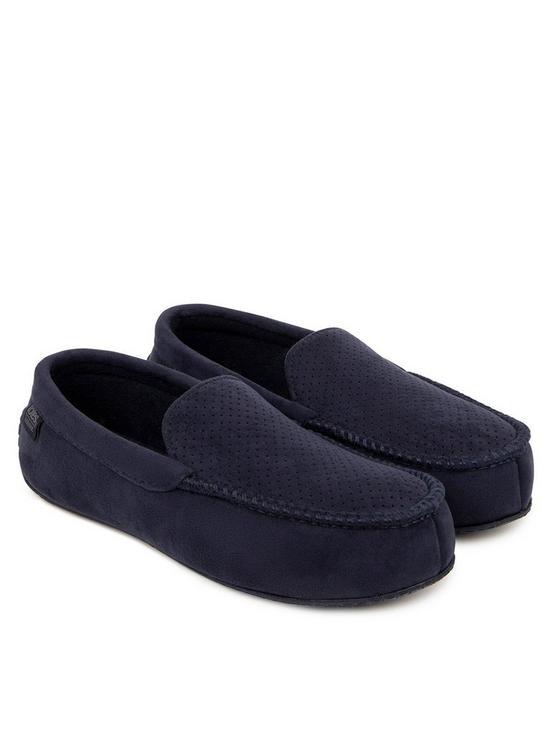 stillFront image of totes-mens-airtex-suedette-moccasin-slippers-with-memory-foam-amp-pillowstepnbsp--navy
