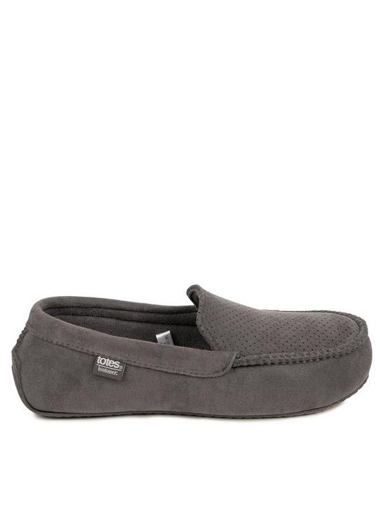 front image of totes-mensnbspairtex-suedette-moccasin-with-memory-foam-amp-pillowstep-slippers-grey