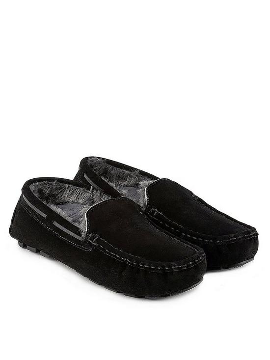 stillFront image of totes-mens-real-suede-moccasin-slippers-black