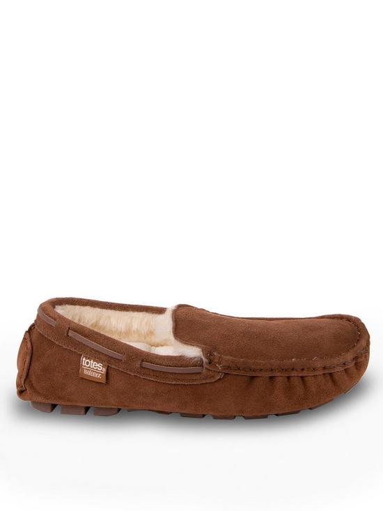 stillFront image of totes-real-suede-moccasin-slippersnbsp--tan